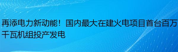 再添电力新动能！国内最大在建火电项目首台百万千瓦机组投产发电