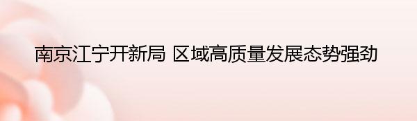 南京江宁开新局 区域高质量发展态势强劲