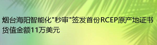 烟台海阳智能化“秒审”签发首份RCEP原产地证书 货值金额11万美元