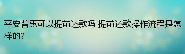 平安普惠可以提前还款吗 提前还款操作流程是怎样的？