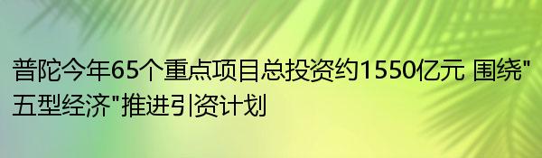 普陀今年65个重点项目总投资约1550亿元 围绕“五型经济”推进引资计划