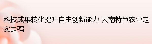 科技成果转化提升自主创新能力 云南特色农业走实走强