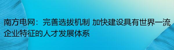 南方电网：完善选拔机制 加快建设具有世界一流企业特征的人才发展体系