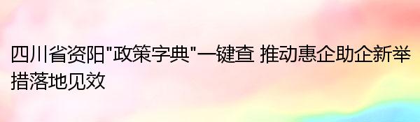 四川省资阳“政策字典”一键查 推动惠企助企新举措落地见效