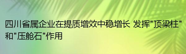 四川省属企业在提质增效中稳增长 发挥“顶梁柱”和“压舱石”作用