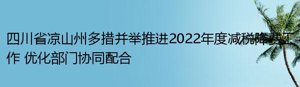 四川省凉山州多措并举推进2022年度减税降费工作 优化部门协同配合