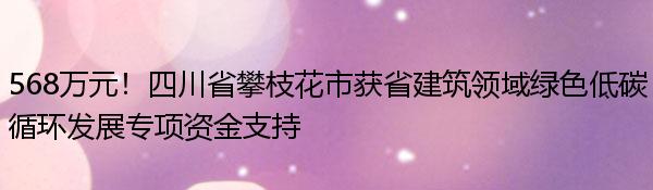 568万元！四川省攀枝花市获省建筑领域绿色低碳循环发展专项资金支持