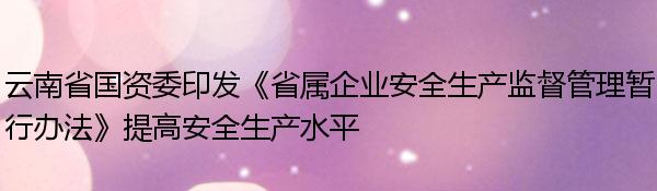 云南省国资委印发《省属企业安全生产监督管理暂行办法》提高安全生产水平