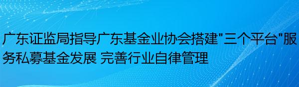 广东证监局指导广东基金业协会搭建“三个平台”服务私募基金发展 完善行业自律管理