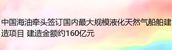 中国海油牵头签订国内最大规模液化天然气船舶建造项目 建造金额约160亿元