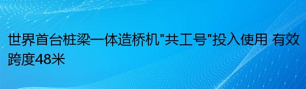 世界首台桩梁一体造桥机“共工号”投入使用 有效跨度48米