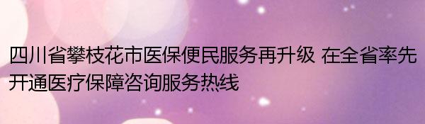 四川省攀枝花市医保便民服务再升级 在全省率先开通医疗保障咨询服务热线