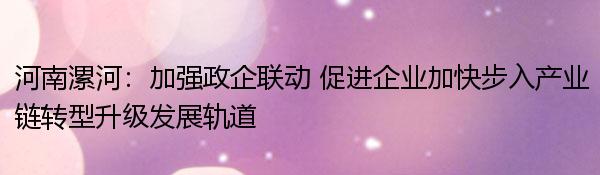 河南漯河：加强政企联动 促进企业加快步入产业链转型升级发展轨道