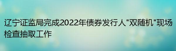 辽宁证监局完成2022年债券发行人“双随机”现场检查抽取工作