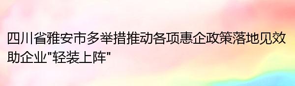 四川省雅安市多举措推动各项惠企政策落地见效 助企业“轻装上阵”