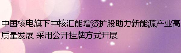 中国核电旗下中核汇能增资扩股助力新能源产业高质量发展 采用公开挂牌方式开展