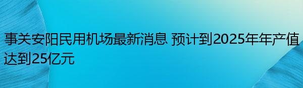 事关安阳民用机场最新消息 预计到2025年年产值达到25亿元