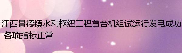 江西景德镇水利枢纽工程首台机组试运行发电成功 各项指标正常
