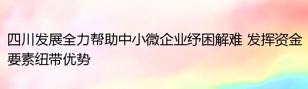 四川发展全力帮助中小微企业纾困解难 发挥资金要素纽带优势