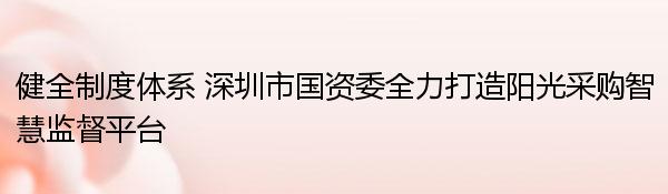 健全制度体系 深圳市国资委全力打造阳光采购智慧监督平台