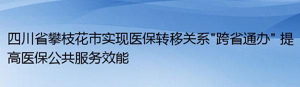 四川省攀枝花市实现医保转移关系“跨省通办” 提高医保公共服务效能