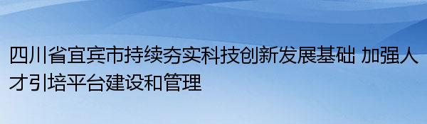 四川省宜宾市持续夯实科技创新发展基础 加强人才引培平台建设和管理