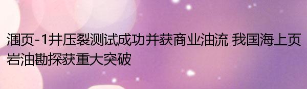 涠页-1井压裂测试成功并获商业油流 我国海上页岩油勘探获重大突破